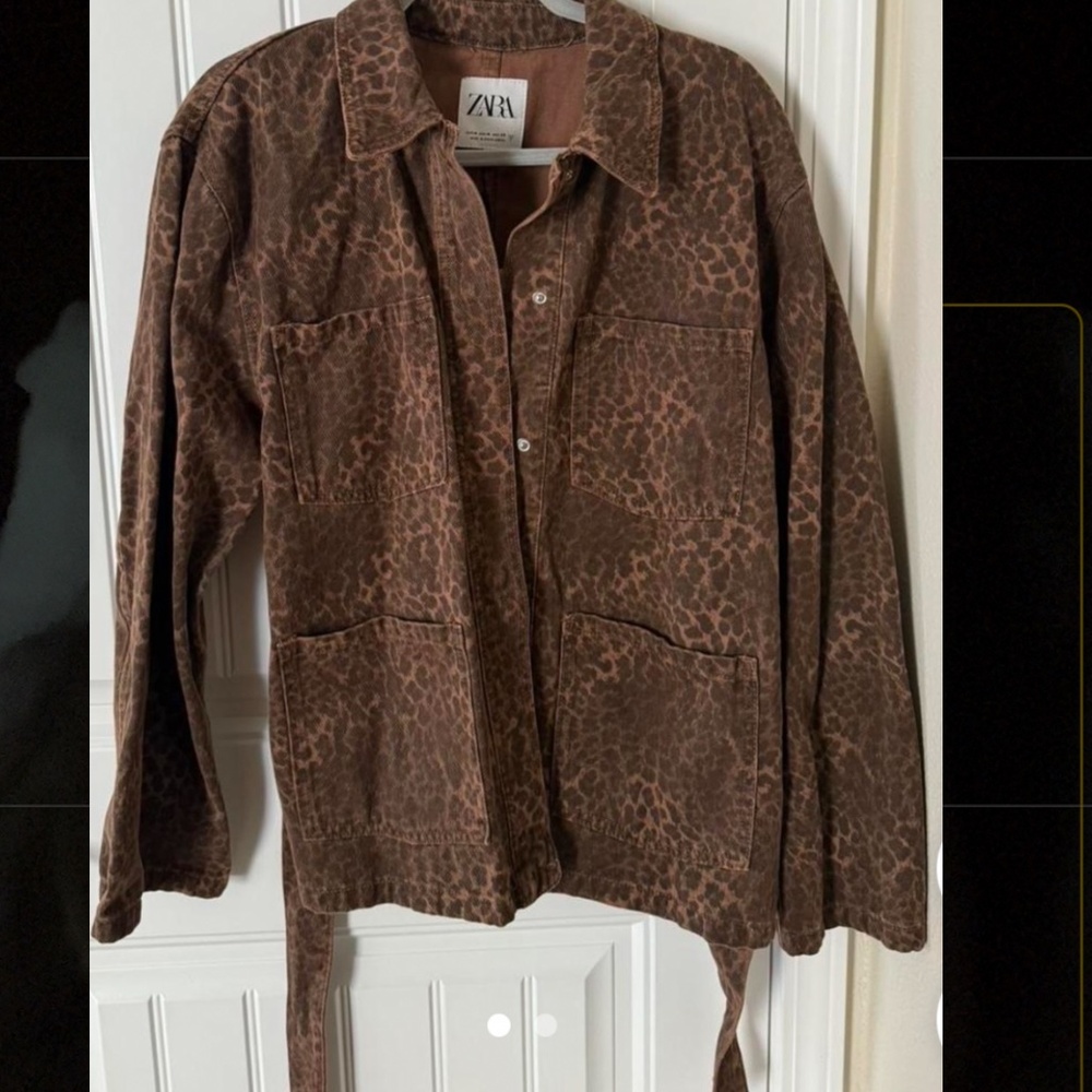 Zara denim leopard jacket oversized